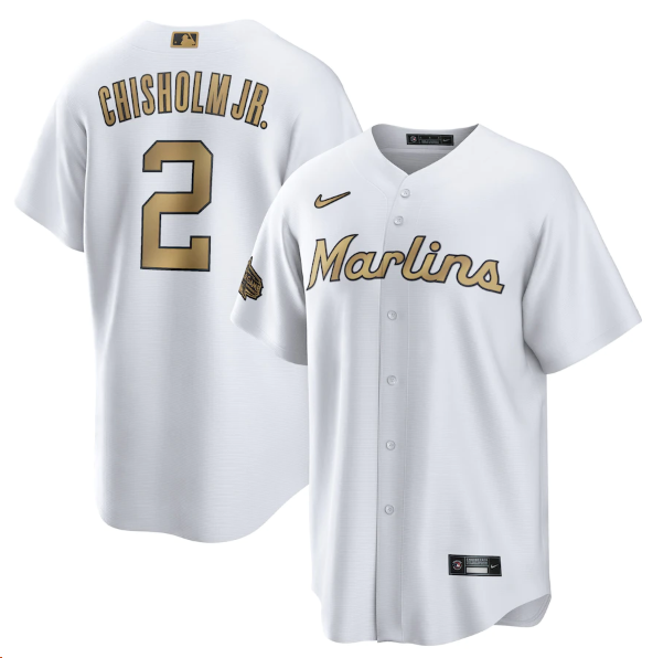Men's Miami Marlins #2 Jazz Chisholm Jr. 2022 All-Star White Cool Base Stitched Baseball Jersey